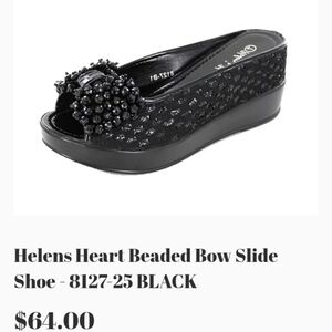 Helens Heart Black Glitter Crystal Bow Glam Goth Wedge Slides